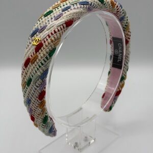 CHANEL Multicolor Woven Headband with Gold Accent